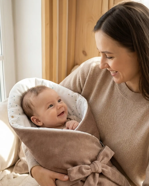 Mama z dzieckiem owiniętym rożkiem Albero Mio Gwiezdny pył