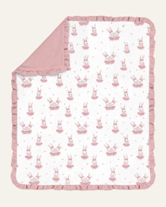 Kocyk muślinowy z falbanką Vintage Bunny 100x80 cm