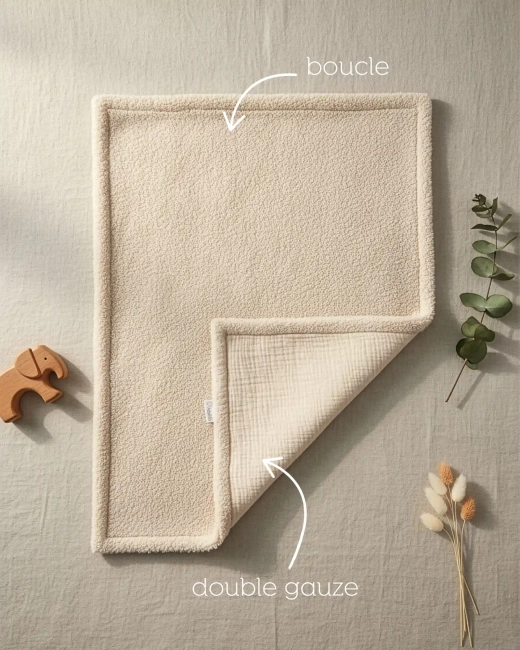 Kocyk Albero Mio boucle i double gauze – kremowy kocyk dla niemowląt